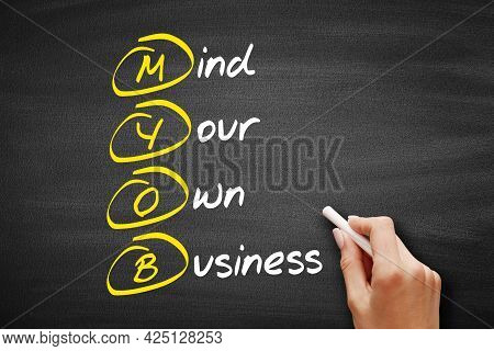 Myob - Mind Your Own Business, Acronym Business Concept On Blackboard