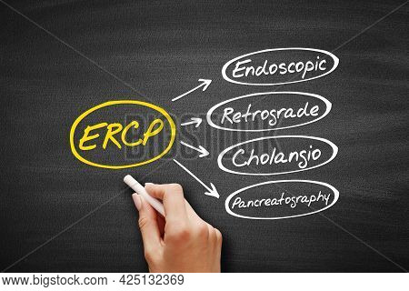 Ercp - Endoscopic Retrograde Cholangiopancreatography Acronym, Concept On Blackboard