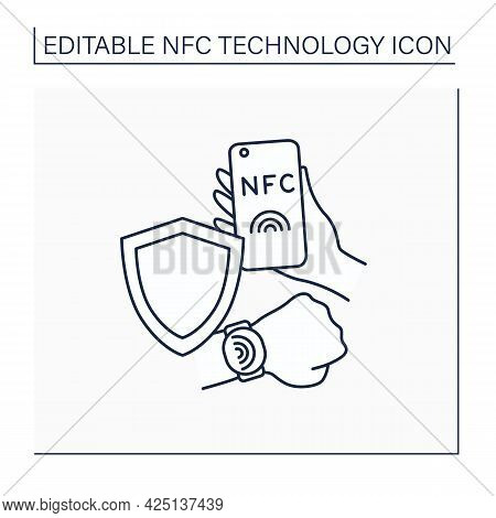 Nfc Line Icon. Safety Payment System. Contactless Security On Mobile Phone, Smart Watch. Near Field 