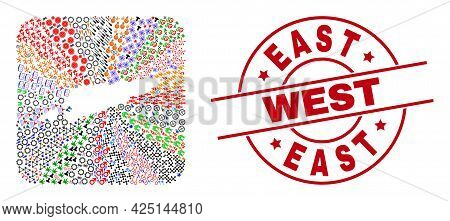 Vector Collage East Timor Map Of Different Icons And East West Seal. Collage East Timor Map Construc