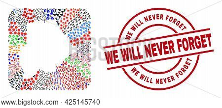 Vector Mosaic Botswana Map Of Different Pictograms And We Will Never Forget Seal. Mosaic Botswana Ma