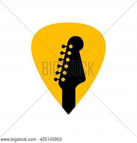 Guitar Acoustick Pick Vector Design Icon Flat Logo. Mediator Guiatar Music Symbol Headstock