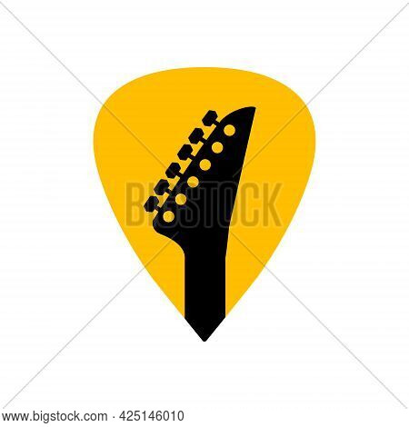 Guitar Acoustick Pick Vector Design Icon Flat Logo. Mediator Guiatar Music Symbol Headstock