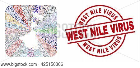 Vector Mosaic West Bengal State Map Of Different Icons And West Nile Virus Seal. Mosaic West Bengal 