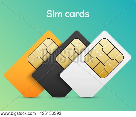 Sim Card Vector Mobile Phone Icon Chip. Simcard Set Isolated 3d Design Gsm