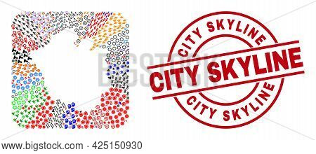 Vector Collage Chandigarh City Map Of Different Pictograms And City Skyline Seal Stamp. Collage Chan