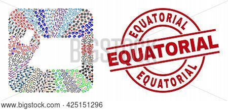 Vector Collage Equatorial Guinea Map Of Different Pictograms And Equatorial Stamp. Mosaic Equatorial