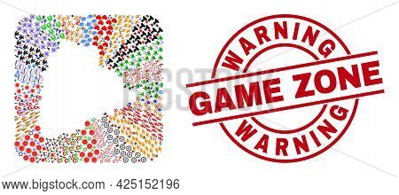 Vector Mosaic Telangana State Map Of Different Symbols And Warning Game Zone Badge. Collage Telangan