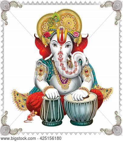 Indian God Ganesha, Indian Lord Ganesh, Indian Mythological Image Of Ganesha.