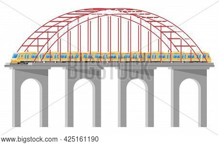 Skytrain On Bridge Isolated. Super Streamlined Train On Aqueduct. Passenger Express Railway Locomoti
