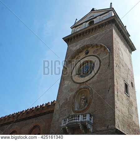 Mantova - Italy - March 27, 2010: Clock Tower Of Piazza Delle Erbe. Mantova. Italy