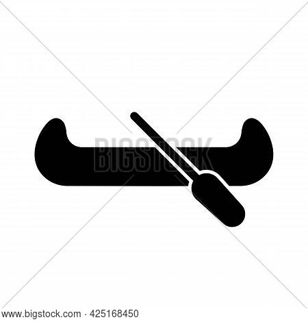 Kayak Boat Or Canoe With A Paddle Solid Black Icon. Summer Sport Concept. Active Lifestyle Or Vacati