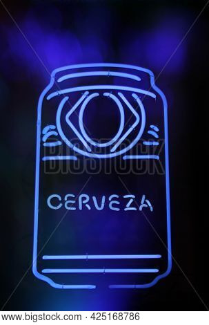 Neon Signs Blue Neon Beer Can Sign Cerveza Spanish Beer Sign