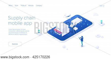 Online Retail Store Transportation In Isometric Vector Design. Shop Delivery Service And Truck Logis