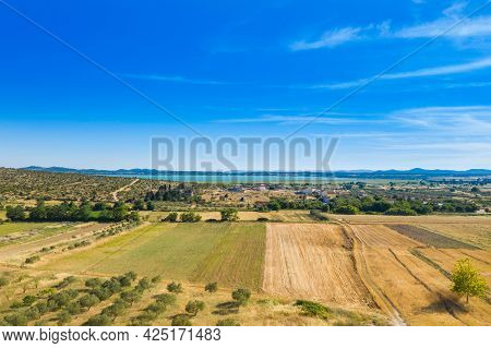 Aerial View Of Vransko Lake And Agriculture Fields, Dalmatia, Croatia