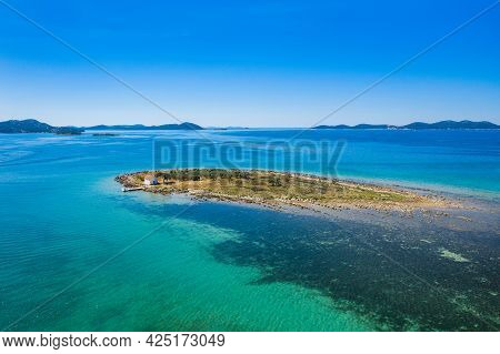 Aerial View Of Beautiful Islands On Adriatic Sea In Croatia, Near Town Of Pakostane