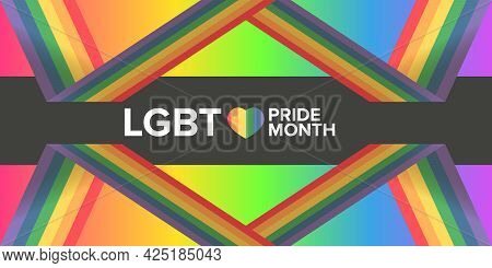Happy Pride Month Horizontal Banner With Pride Color Striped Ribbon ...
