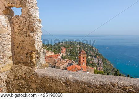 View Of The Castle Of The Village Of Roquebrune-cap-martin On The Edge Of The Mediterranean Near Mon