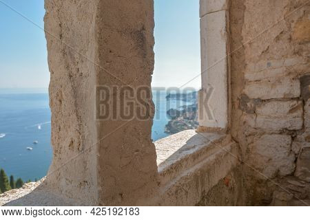 View Of The Castle Of The Village Of Roquebrune-cap-martin On The Edge Of The Mediterranean Near Mon
