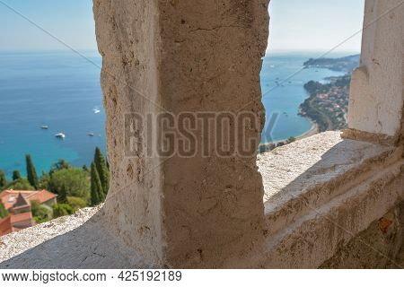 View Of The Castle Of The Village Of Roquebrune-cap-martin On The Edge Of The Mediterranean Near Mon