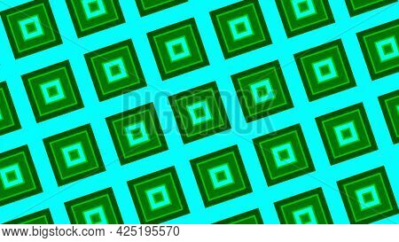 Mosaic Blinking Background With The Field Of Green Squares Getting Closer. Motion. Psychedelic Rhomb