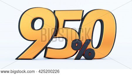 Nine Hundred Fifty 950% Off On Sale. Gold Percent Isolated On White Background. 3d Render Of A Gold 