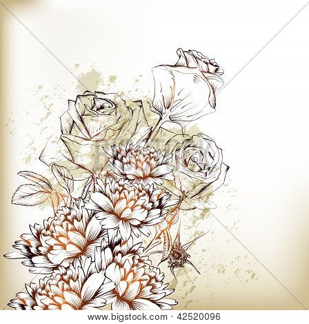 Söt Grunge Floral bakgrund med rosor