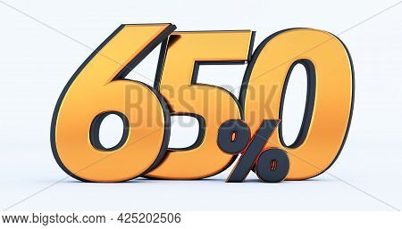 Six Hundred Fifty 650% Off On Sale. Gold Percent Isolated On White Background. 3d Render Of A Gold S