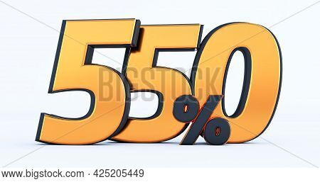 Five Hundred Fifty 550% Off On Sale. Gold Percent Isolated On White Background. 3d Render Of A Gold 