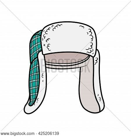 Winter Warm Hat In Check Pattern With Earflaps With Fur Unisex Color Variation For Coloring On A Whi