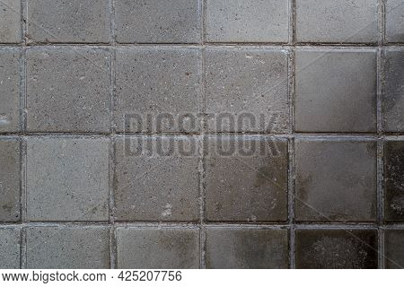 Old Soviet Grey Concrete Tiled Floor Texture And Full Frame Background