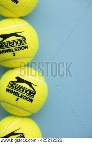 London, Uk - June 2021: Official Wimbledon Tennis Slazenger Brand Ball
