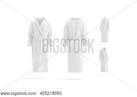 Blank White Hotel Bathrobe Mock Up, Different Views, 3d Rendering. Empty Fleece Wraparound Banyan Mo