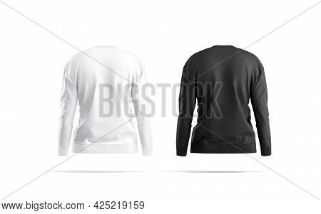 Blank Black And White Women Sweatshirt Mockup, Back View, 3d Rendering. Empty Female Casual Sweat-sh