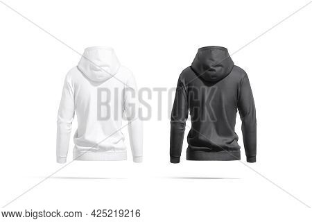 Blank White Women Sport Hoodie Mock Up, Back View, 3d Rendering. Empty Jersey Hooded Tolstovka Mocku