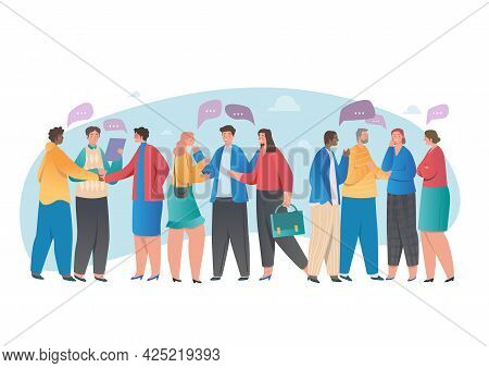 Group Of Diverse Mutiethnic People Communicating. Communication Via Internet, Social Networking, Cha