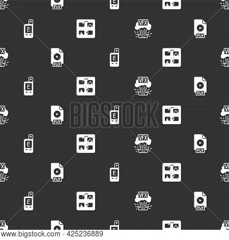 Set Vfx, Flv File Document, Light Meter And Storyboard On Seamless Pattern. Vector