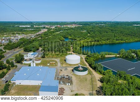 Aerial View Of Solid Clarifier Tank Type Sludge Recirculation In Water Treatment Plant In Ner The Fl