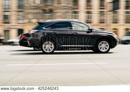Moscow, Russia - April 2021: Lexus Rx Third Generation Al10 Is Driving On City Road. Overspeed In Ci