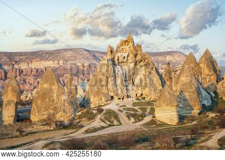 Cappadocia Landscape And Rose Valley At Sunset. Turkey. Goreme National Park