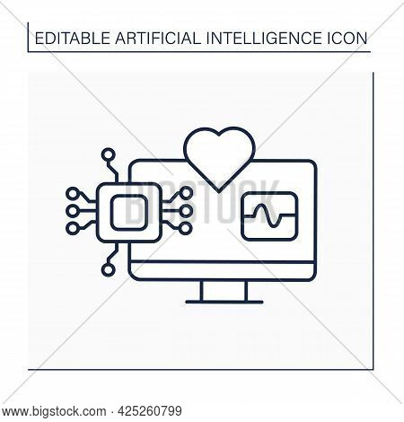 Ai In Medicine Line Icon. Modern Technologies. Autonomous Heartbeat Diagnosis. Computer Screen. Ai D