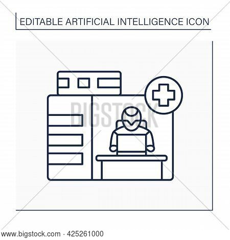 Ai In Medicine Line Icon. Emergency Service. Modern Technologies In Medical Sphere. Ai Diagnostic Co