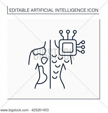 Ai In Medicine Line Icon. Microchip In Human Body.digital Technologies. Skin Cancer Diagnosis.ai Dia