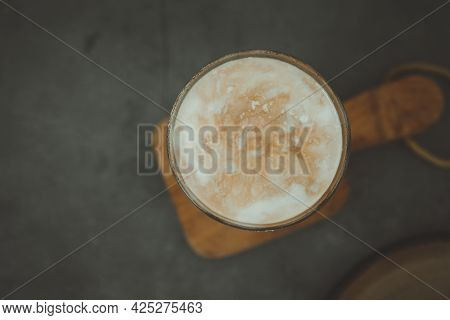 Dirty Coffee In A Glass. Milk Coffee That Has Been Popular Now. There Is A Mixture Of Milk And Coffe