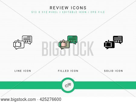 Review Icons Set Vector Illustration With Solid Icon Line Style. Customer Satisfaction Check Concept