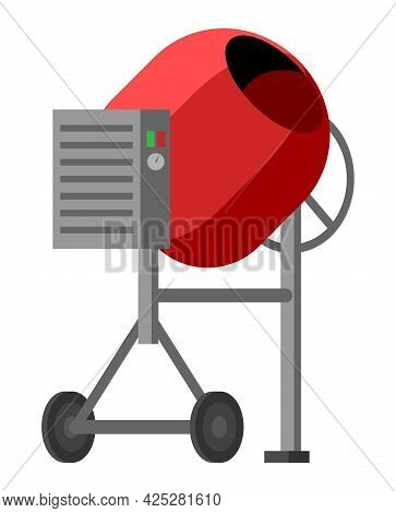 Concrete Mixer Icon Isolated On White. Electric Concrete Mixer With Tipping Handle And Control Box. 