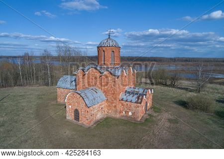 Old Orthodox Church Of The Savior On Kovalevo In The Spring Landscape. Surroundings Of Veliky Novgor