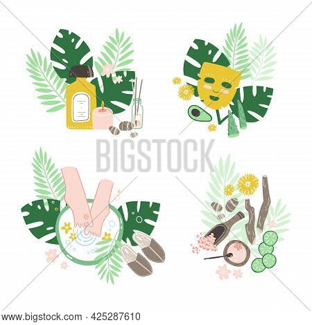 Home Spa Doodle Arrangements, Elements, Ingredients And Decorations.