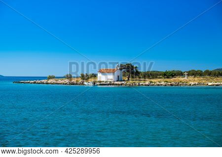 Church On The Island Of St Justina In Adriatic Sea In Croatia, Near Town Of Pakostane