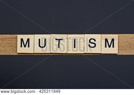 Text On Word Mutism From Gray Wooden Letters On A Black Background